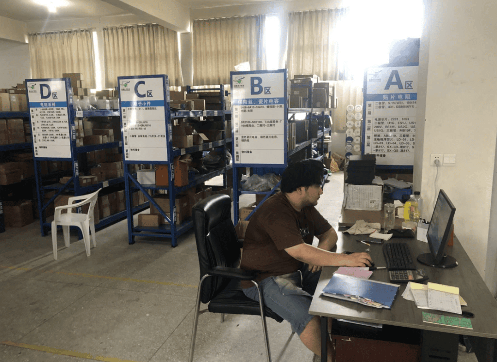 Pre-production inspection of materials and components at a factory in China